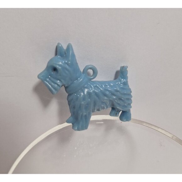 Blue Plastic Terrier Dog Vintage Charm Pendant Jewelry W Collar Scottish Westie - Picture 3 of 12